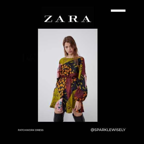 ZARA Patchwork Satin Dress EUC - Picture 3 of 16